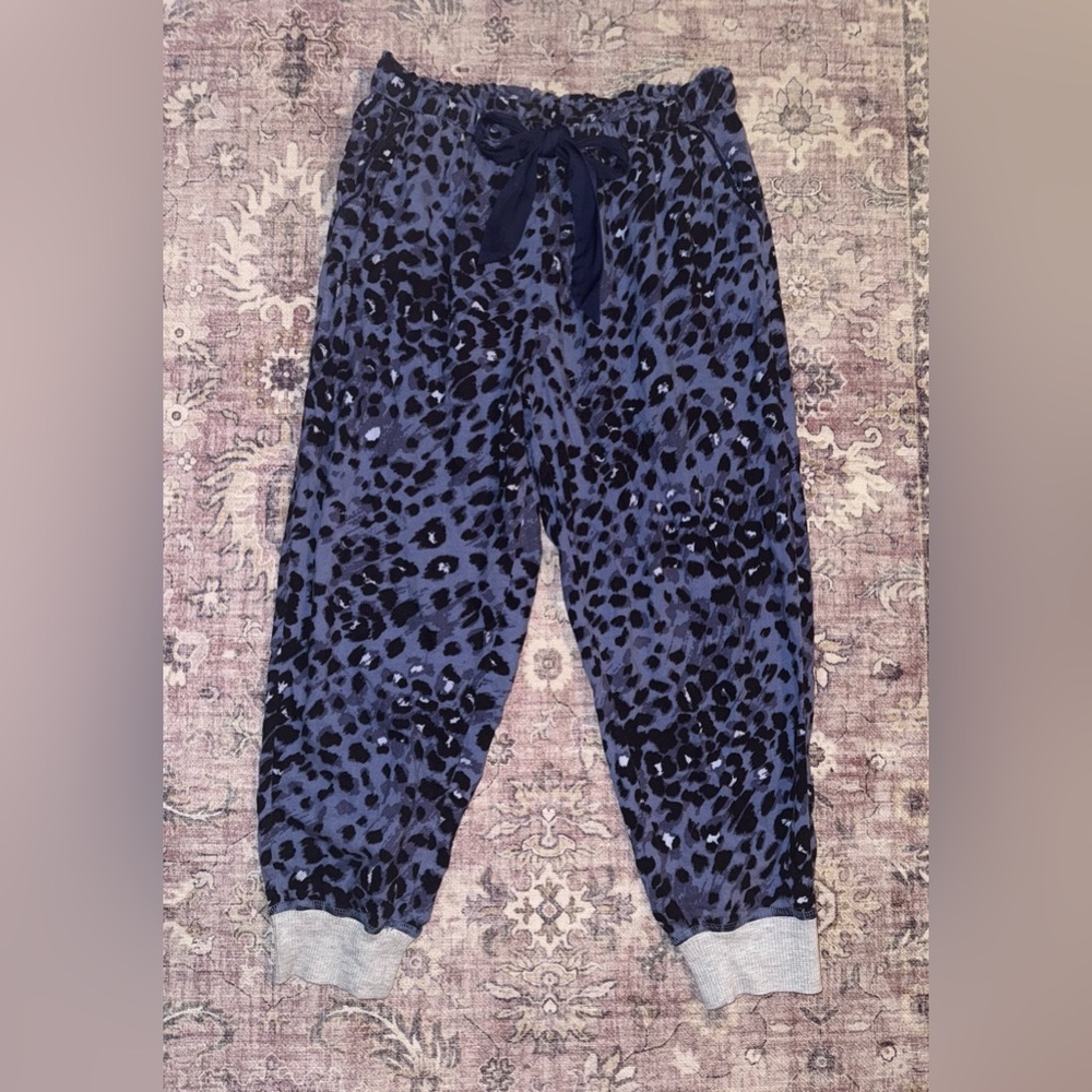 Aerie Blue Leopard Print Jogger Pajama Pants Size Medium